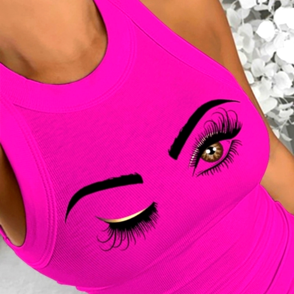 "Wink Eye" Hot pink, high stretch Long tee! (10-12)